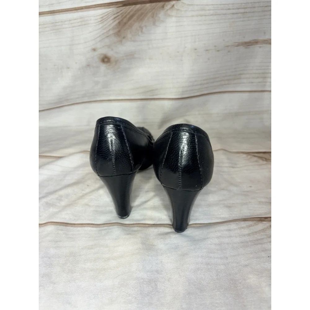 Antonio Melani Black Leather‎ Heels 6M Loafer Style Square Toe Career